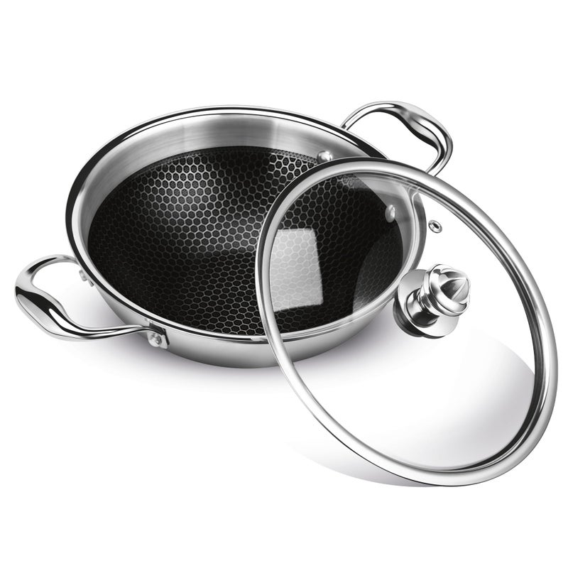 MILTON Pro cook MILTON Pro Cook Triply Hexa Tech Induction Stainless Steel Kadhai with Glass Lid,22 cm,Silver,3 Layer Kadhai for Cooking, Induction Bottom and Gas Stove Ready Cookware, Easy to Clean, 3 Years Warranty - Image 1