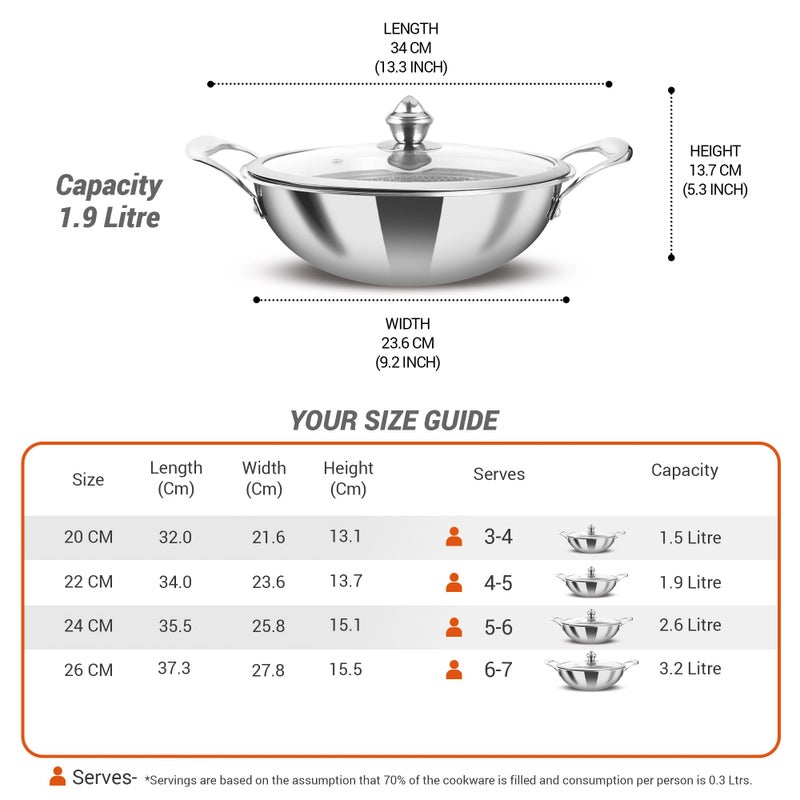 MILTON Pro cook MILTON Pro Cook Triply Hexa Tech Induction Stainless Steel Kadhai with Glass Lid,22 cm,Silver,3 Layer Kadhai for Cooking, Induction Bottom and Gas Stove Ready Cookware, Easy to Clean, 3 Years Warranty - Image 5