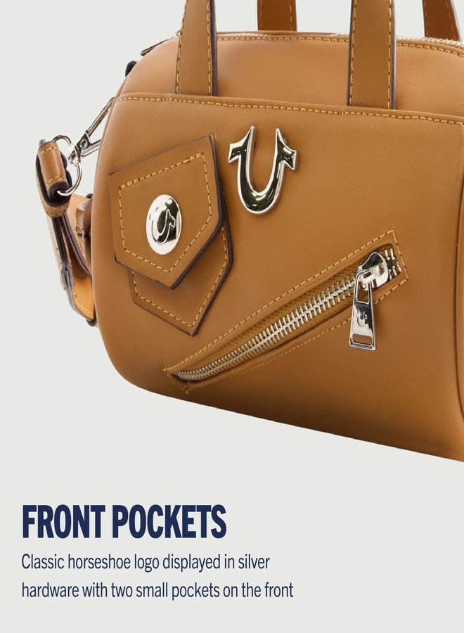 True Religion Women's Crossbody Bag, Mini Duffel Purse Handbag with Shoulder Strap, Cognac - Image 3