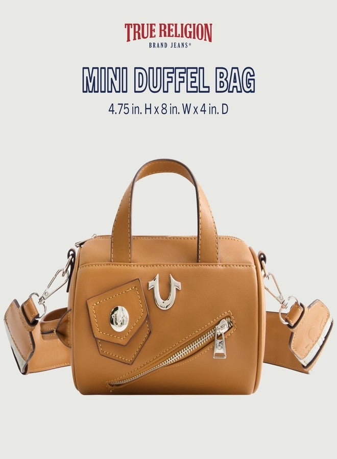 True Religion Women's Crossbody Bag, Mini Duffel Purse Handbag with Shoulder Strap, Cognac - Image 2