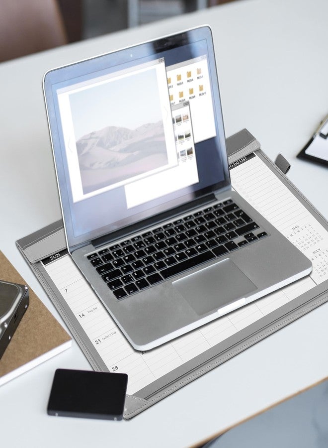 FLYING EAGLE 2026-2027 Leather Desk Calendar: 24-Month (Jan 2026-Dec 2027) Desktop Organizer with To-Do Lists, Pockets,PVC Cover & Pen Holder, 17" x 12" Desk Pad for Office, School, Home Use,Grey - Image 2