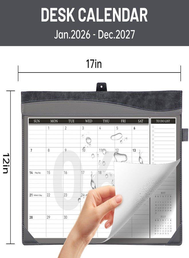 FLYING EAGLE 2026-2027 Leather Desk Calendar: 24-Month (Jan 2026-Dec 2027) Desktop Organizer with To-Do Lists, Pockets,PVC Cover & Pen Holder, 17" x 12" Desk Pad for Office, School, Home Use,Grey - Image 3