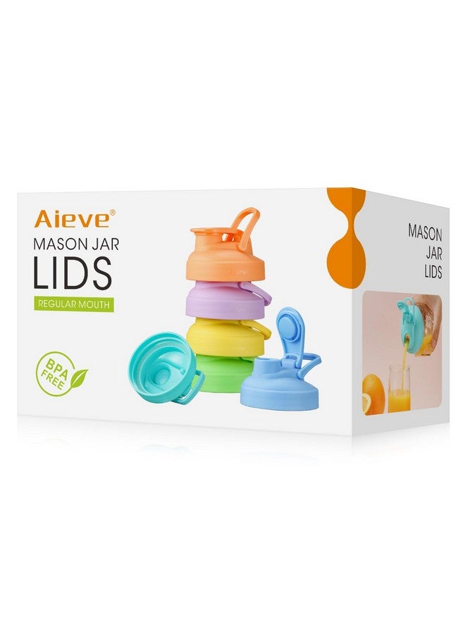 AIEVE Aieve 6 Pack Mason Jar Lids, Regular Mouth Pour Spout Lid with Flip Top, Canning Lids for Ball Mason Jars to Drinking & Storing Milk Coffee Lemonade Salad Dressing, Reusable, Leak-Proof - Image 1