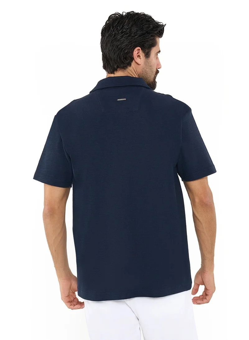 NAUTICA Dark Navy Regular Fit Premium Cotton Logo Shirt for Men | Best Price UAE