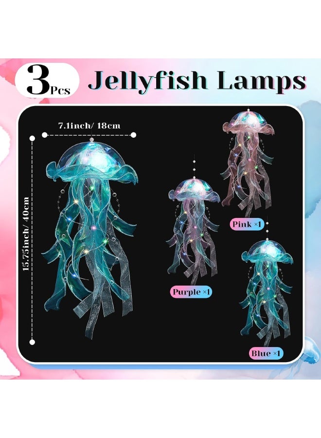 3 PCS Jellyfish Lamp, Colorful Jelly Fish Light Hanging Jellyfish Decorations LED Lantern for Birthday, Under Sea Party Decorations, Wedding Decor & Birthday Gifts (Blue, Purple, Pink) - Image 2