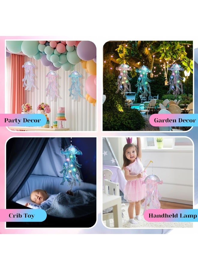 3 PCS Jellyfish Lamp, Colorful Jelly Fish Light Hanging Jellyfish Decorations LED Lantern for Birthday, Under Sea Party Decorations, Wedding Decor & Birthday Gifts (Blue, Purple, Pink) - Image 4