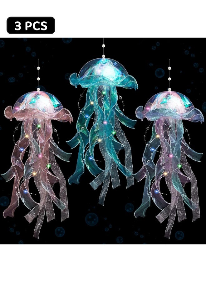 3 PCS Jellyfish Lamp, Colorful Jelly Fish Light Hanging Jellyfish Decorations LED Lantern for Birthday, Under Sea Party Decorations, Wedding Decor & Birthday Gifts (Blue, Purple, Pink) - Image 1