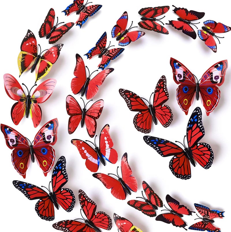 LiveGallery 72 PCS Removable 3D DIY Beautiful Butterfly Wall Decals Colorful Butterflies Art Decor Wall Stickers Murals for Home Nursery Bedroom Classroom Offices TV Background red - Image 1