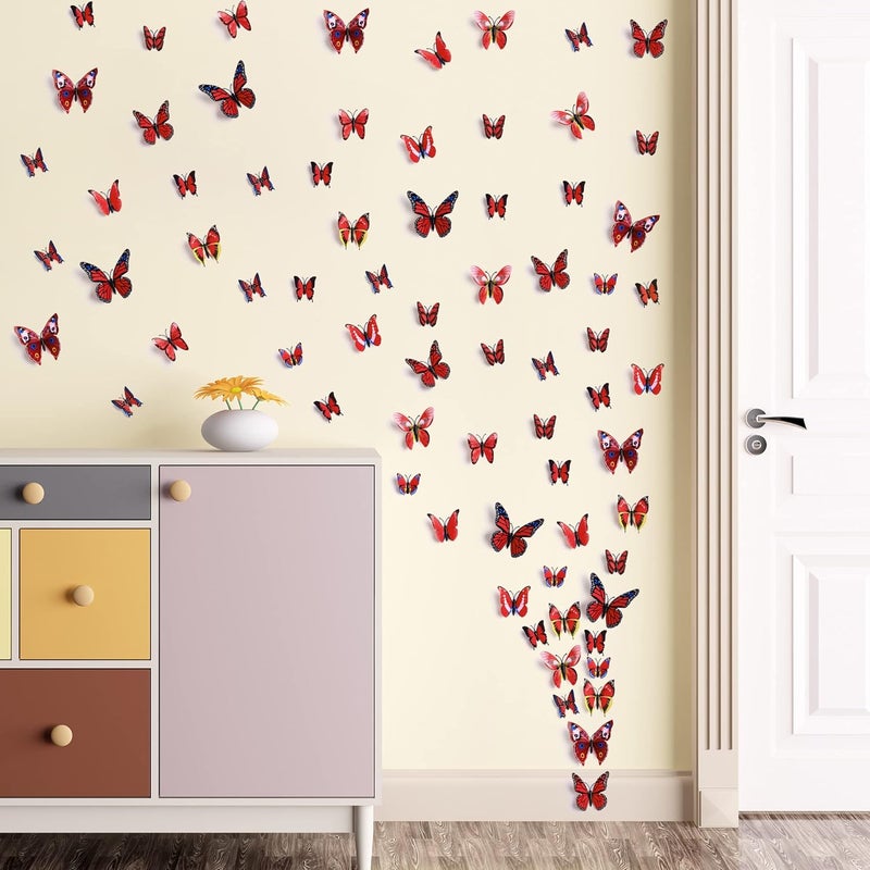 LiveGallery 72 PCS Removable 3D DIY Beautiful Butterfly Wall Decals Colorful Butterflies Art Decor Wall Stickers Murals for Home Nursery Bedroom Classroom Offices TV Background red - Image 5