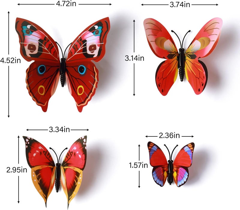 LiveGallery 72 PCS Removable 3D DIY Beautiful Butterfly Wall Decals Colorful Butterflies Art Decor Wall Stickers Murals for Home Nursery Bedroom Classroom Offices TV Background red - Image 2