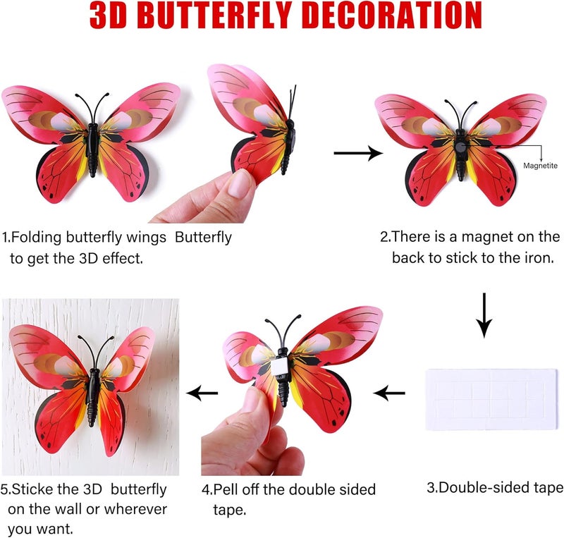 LiveGallery 72 PCS Removable 3D DIY Beautiful Butterfly Wall Decals Colorful Butterflies Art Decor Wall Stickers Murals for Home Nursery Bedroom Classroom Offices TV Background red - Image 3