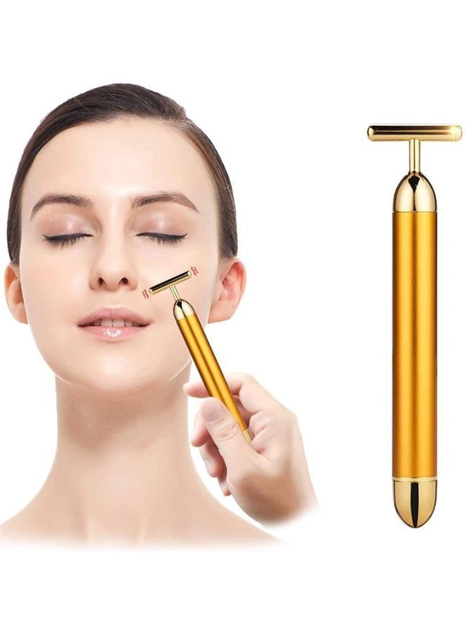 Golden T-Shape Pulse Sign Face Massage Tools for Sensitive Skin Face Pull Tight Firming Lift - Image 1