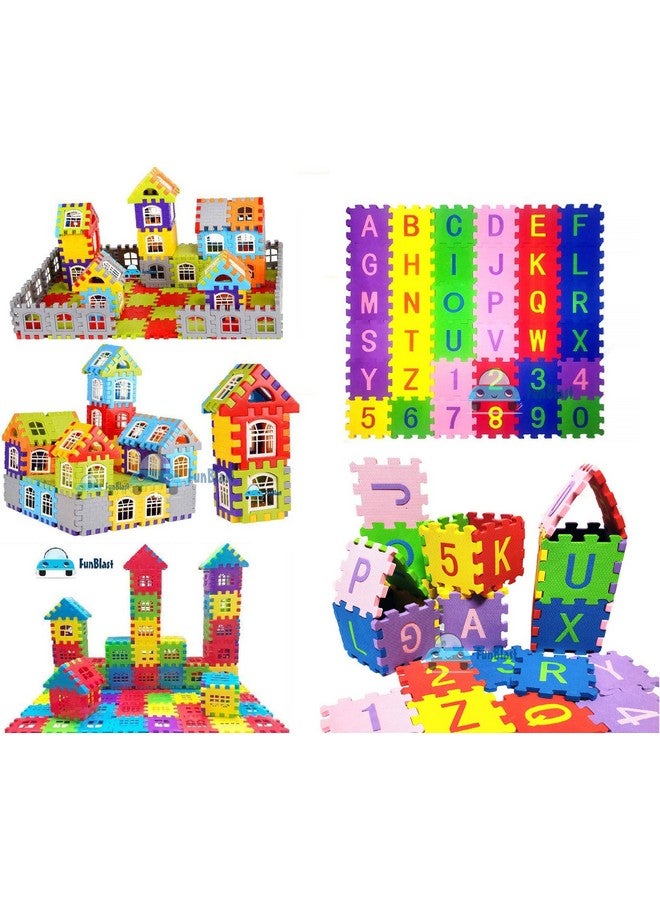 FunBlast FunBlast House Building Block Toy with 36 Alphabet and Number Puzzle Mat for Kids Educational Learning Toys for Kids, Boys, Girls, Children (Multicolor) -72 Pieces  - Image 1