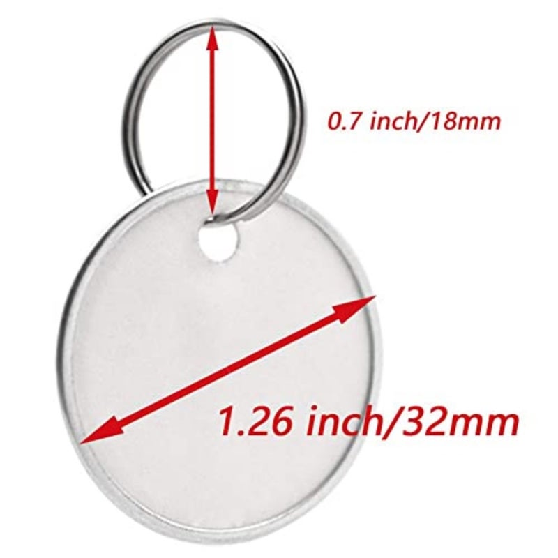 100Pcs Metal Rim Key Tags, 1-1/4 Inch Blank Round Rimmed Key Tag Paper Tags with Metal Split Rings, Small Coded Key Chain Keyring Set for Luggage, Pets, Backpack, White - Image 2