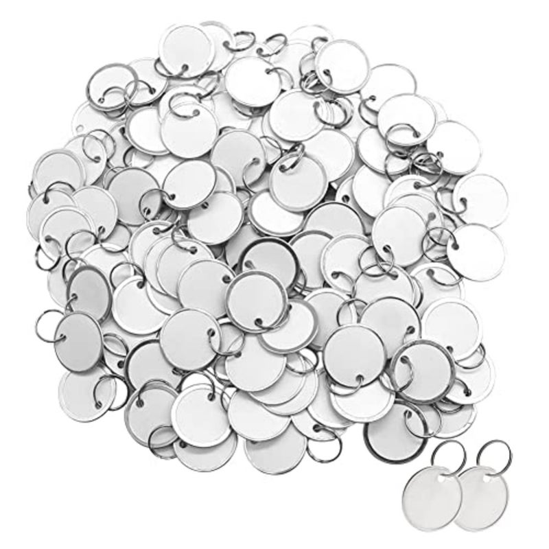 100Pcs Metal Rim Key Tags, 1-1/4 Inch Blank Round Rimmed Key Tag Paper Tags with Metal Split Rings, Small Coded Key Chain Keyring Set for Luggage, Pets, Backpack, White - Image 1