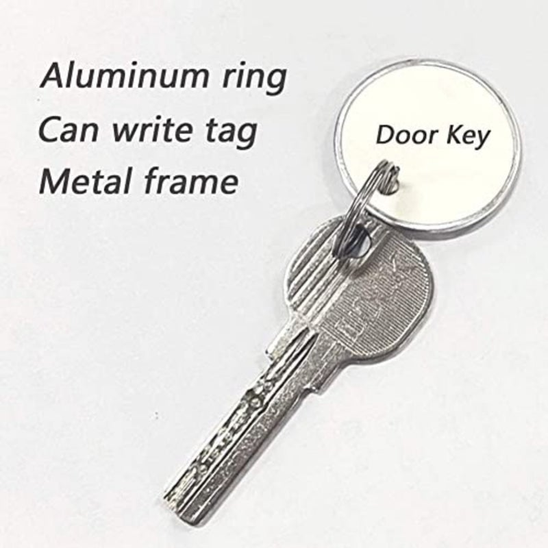 100Pcs Metal Rim Key Tags, 1-1/4 Inch Blank Round Rimmed Key Tag Paper Tags with Metal Split Rings, Small Coded Key Chain Keyring Set for Luggage, Pets, Backpack, White - Image 3