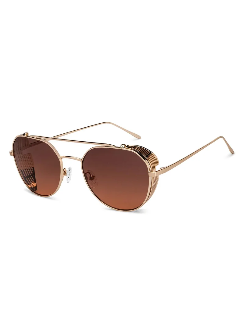 John Jacobs John Jacobs 100% UV Protected Stylish & Premium Sunglasses | Gold - Brown | Full Rim Round | JJ Tints | Men & Women | Extra Wide | JJ S14653