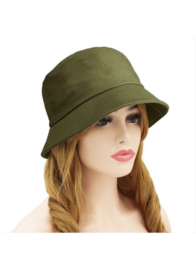 Wheebo Solid Color Bucket Hat for Women Summer Beach Fishmen Hat for Lady Adult Unisex Cotton Cap (Army Green)  - Image 2