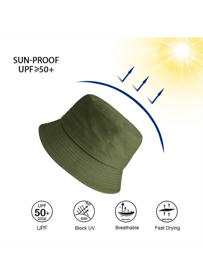 Wheebo Solid Color Bucket Hat for Women Summer Beach Fishmen Hat for Lady Adult Unisex Cotton Cap (Army Green)  - Image 5