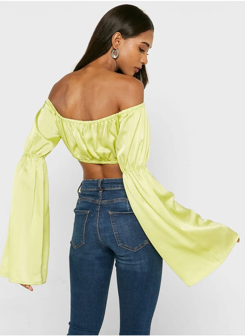 boohoo Bardot Flute Sleeve Crop Top