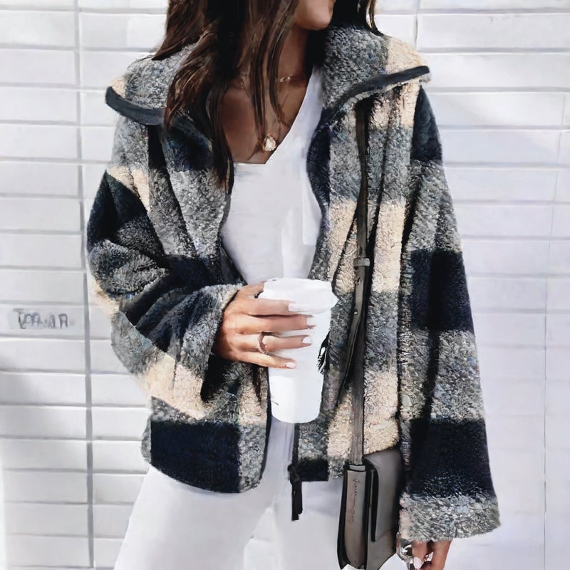 Double-Sided Plaid Fleece Coat Plus Size Women Jacket - Image 3