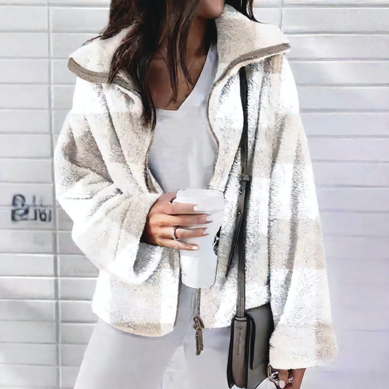 Double-Sided Plaid Fleece Coat Plus Size Women Jacket - Image 2