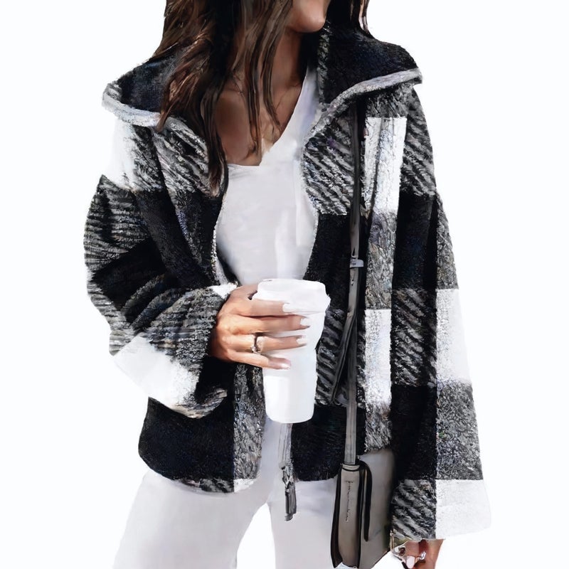 Double-Sided Plaid Fleece Coat Plus Size Women Jacket - Image 4