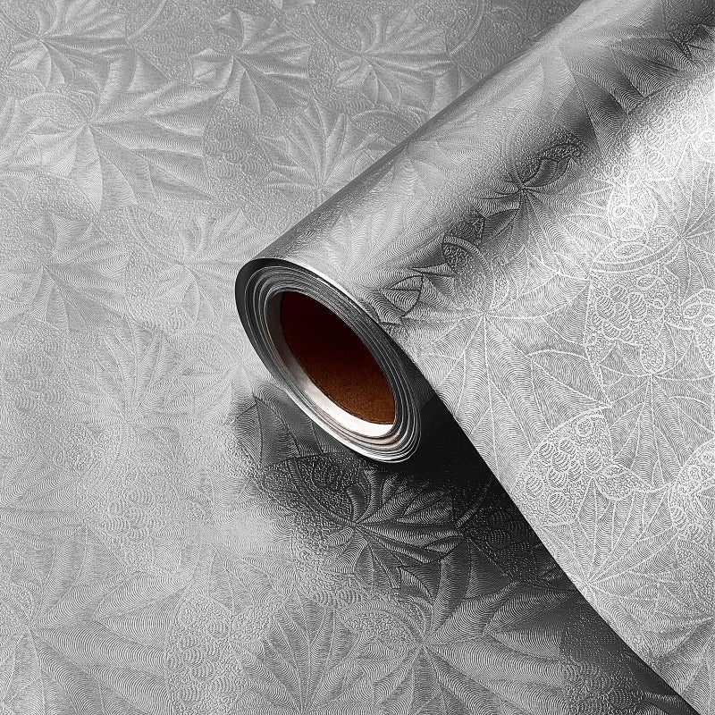 Jecery Embossed Floral Foil Paper Metallic Wrapping Paper Colored Foil Sheets for Crafts Scrapbook Florist Cake Board Cake Drums Christmas Party Gift Wrapping 157 Inch 46 ftSilver - Image 2