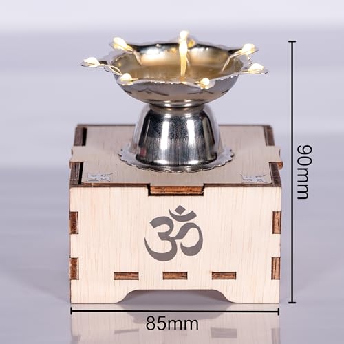 SolarBasket Akhand Solar Diya for Puja,Temple,Home Decoration 8 Bati(Vat) Battery Operated Light Steel Gifting Diva for Pooja,LED Wicks Jyoti Aarti Niranjan/Deepak (Pack of 1), Silver - Image 5