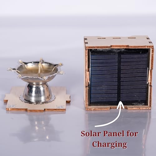 SolarBasket Akhand Solar Diya for Puja,Temple,Home Decoration 8 Bati(Vat) Battery Operated Light Steel Gifting Diva for Pooja,LED Wicks Jyoti Aarti Niranjan/Deepak (Pack of 1), Silver - Image 4