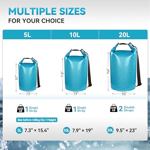 MARCHWAY Floating Waterproof Dry Bag Backpack 5L/10L/20L/30L/40L, Roll Top Sack Keeps Gear Dry for Kayaking, Rafting, Boating, Swimming, Camping, Hiking, Beach, Fishing (Shiny Blue, 5L) - Image 3