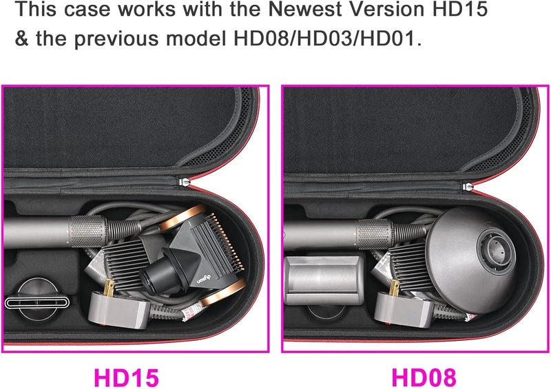 آر كيه باي كيس حقيبة صلبة لمجفف الشعر Dyson Supersonic Nural/Supersonic HD15 HD08 HD07 HD03 HD01، حقيبة تخزين سفر محمولة لمجفف الشعر Dyson Supersonic - تناسب جميع ملحقات Supersonic (أسود) - Image 4