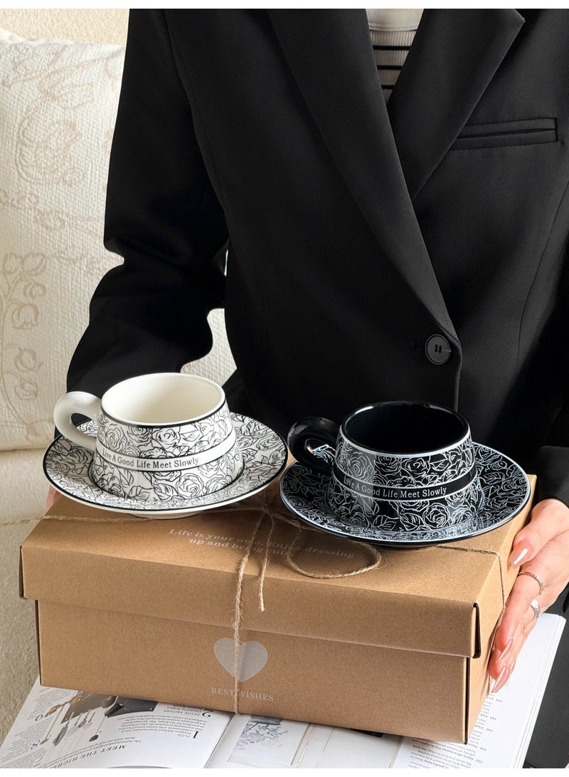 والالا طقم فناجين قهوة سيراميك وصحن، طقم مكون من قطعتين من فناجين قهوة بورسلين بتصميم مستوحى من زهرة الكاميليا العتيقة مع صندوق هدايا، كوب قهوة مصنوع يدويًا على شكل زهرة للمنزل والمكتب، سعة 250 مل - Image 5