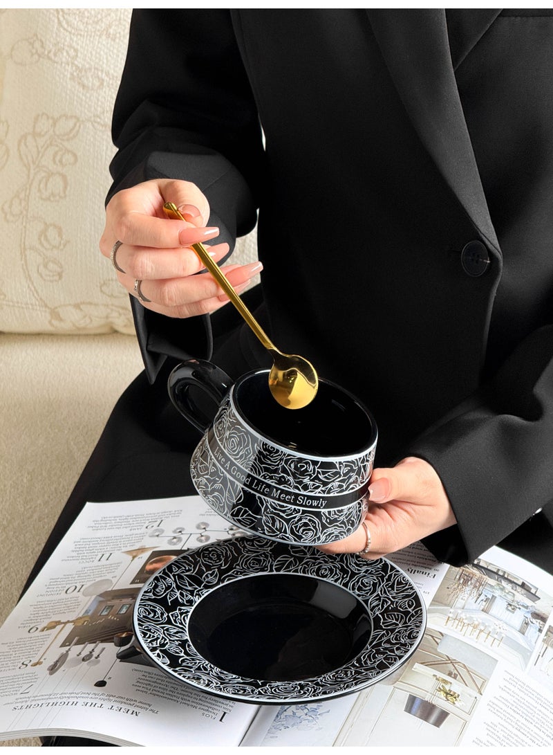 والالا طقم فناجين قهوة سيراميك وصحن، طقم مكون من قطعتين من فناجين قهوة بورسلين بتصميم مستوحى من زهرة الكاميليا العتيقة مع صندوق هدايا، كوب قهوة مصنوع يدويًا على شكل زهرة للمنزل والمكتب، سعة 250 مل - Image 4