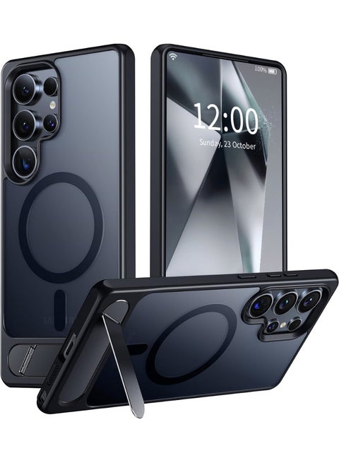 for Samsung S24 Ultra MagSafe Case, Magnetic Cover with Invisible Stand, Shockproof Protection Phone Shell, Matte Kickstand Slim Thin Back Cases for Galaxy S24 Ultra 5G (Black)