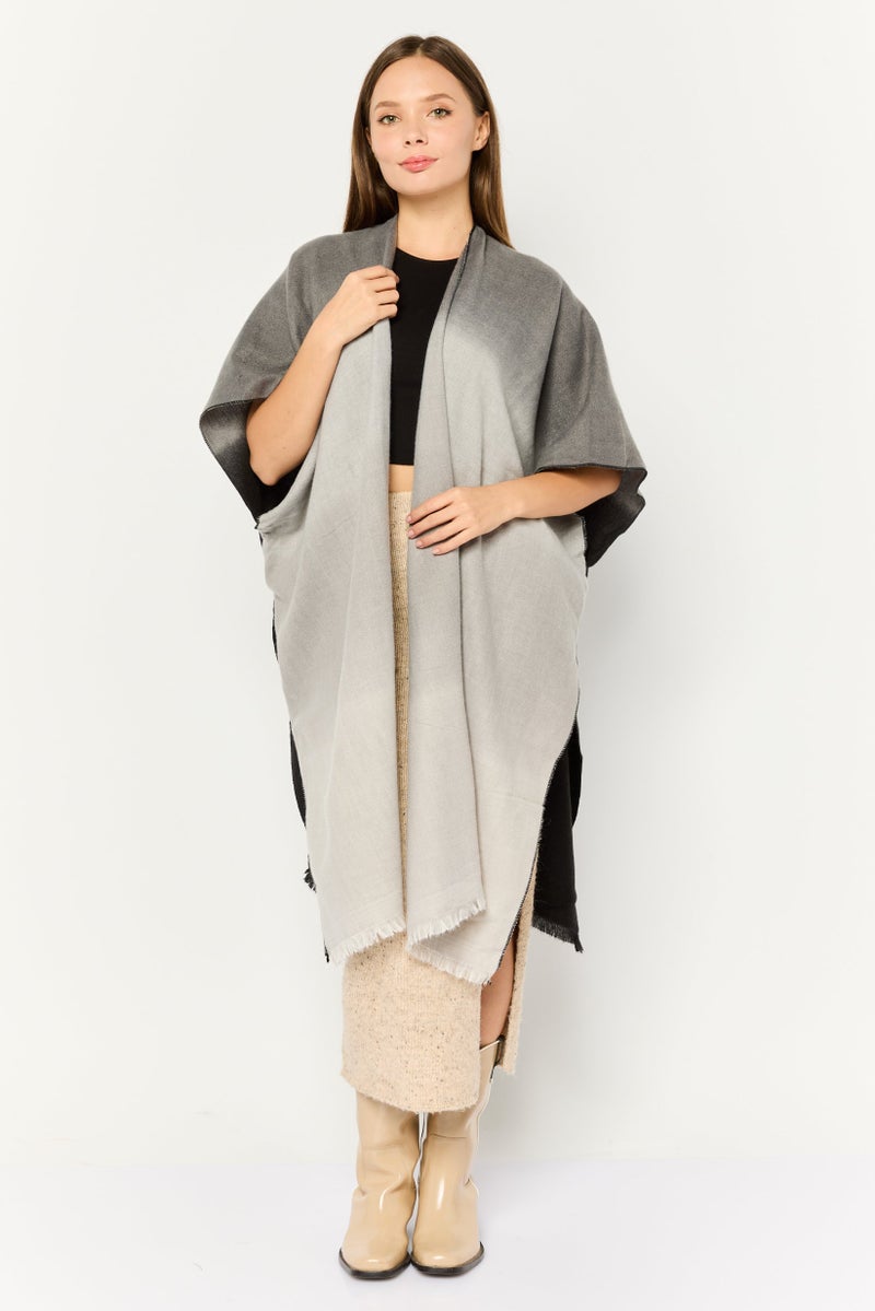 MAXSTUDIO Women Textured Poncho 190 x 90 cm, Grey - Image 1