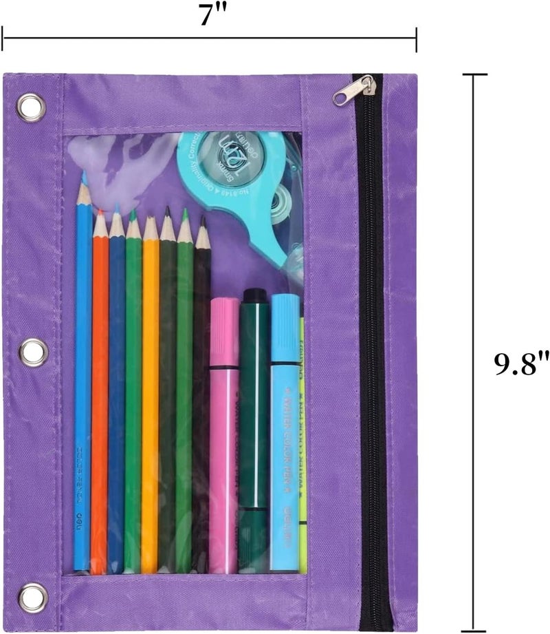WODISON 3-Ring Pen Pencil Pouch with Clear Window Stationery Bag Binder Case Classroom Organizers Purple - Image 2