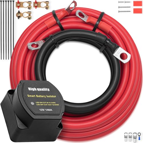 Mata1 Dual Battery Isolator Kit 12V 140Amp IP67 Waterproof Rating VSR Voltage Sensitive Relay Smart Car Charger for All Automotive Land or Marine Vehicles