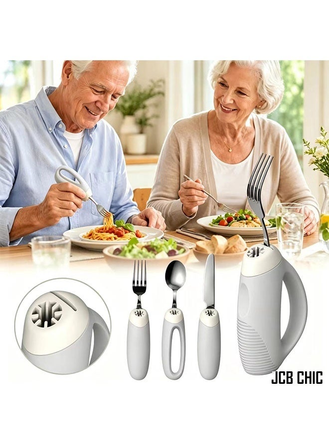 JCB CHIC Adaptive Utensil Handle for Elderly, Ergonomic Easy Grip Eating Aid Holder for Fork Spoon Knife, Non‑Slip Weighted Dining Assist Tool for Arthritis Hand Tremors Seniors - Image 1
