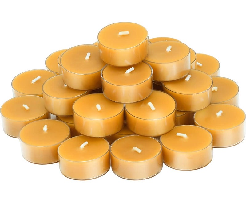Natural Beeswax Tea Candles DEYBBY Set of 30 Handmade Beeswax Candles Clear Cup Great for Home Decoration