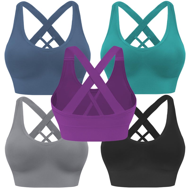 Evercute Sports Bra for Women Padded Medium Support Criss Cross Strappy Bras Seamless High Impact Yoga Exercise Athletic Bras