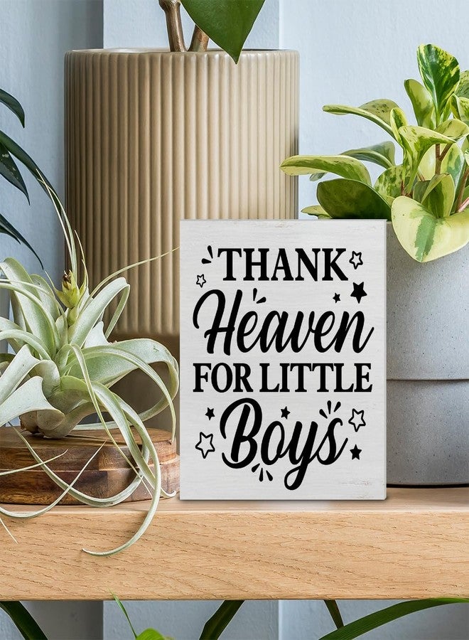 PIXCEOS Baby Boy Nursery Decorative Wooden Box Sign Thank Heaven for Little Boys Wood Block Plaque Decor Farmhouse Home Nursery Shelf or Wall Display 5x5 Inches - Image 3