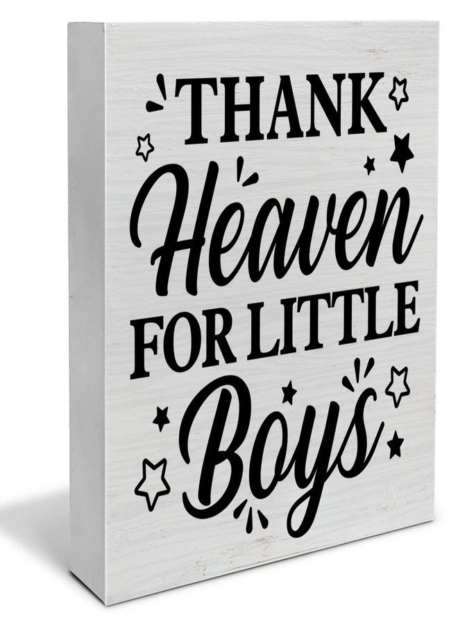 PIXCEOS Baby Boy Nursery Decorative Wooden Box Sign Thank Heaven for Little Boys Wood Block Plaque Decor Farmhouse Home Nursery Shelf or Wall Display 5x5 Inches - Image 1