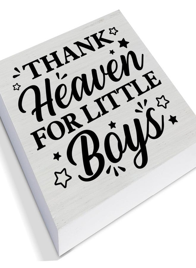 PIXCEOS Baby Boy Nursery Decorative Wooden Box Sign Thank Heaven for Little Boys Wood Block Plaque Decor Farmhouse Home Nursery Shelf or Wall Display 5x5 Inches - Image 2