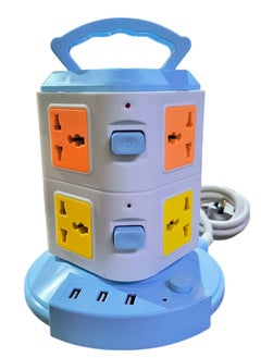 plug extension cord with usb surge protector multi way power extension socket outlet 2m power cable Electric extension cable adapter vertical tower extension lead power strip (2 Layers)