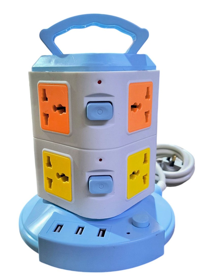 Generic - plug extension cord with usb surge protector multi way power extension socket outlet 2m power cable Electric extension cable adapter vertical tower extension lead power strip (2 Layers) - Image 1