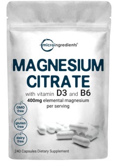 Micro Ingredients Magnesium Citrate, with Vitamin D3 & B6, 400mg - 240 Capsules  - Image 1
