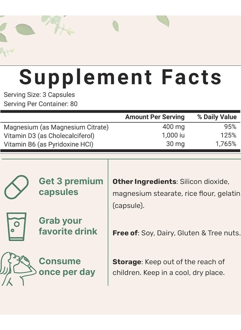 Micro Ingredients - Magnesium Citrate, with Vitamin D3 & B6, 400mg - 240 Capsules - Image 1