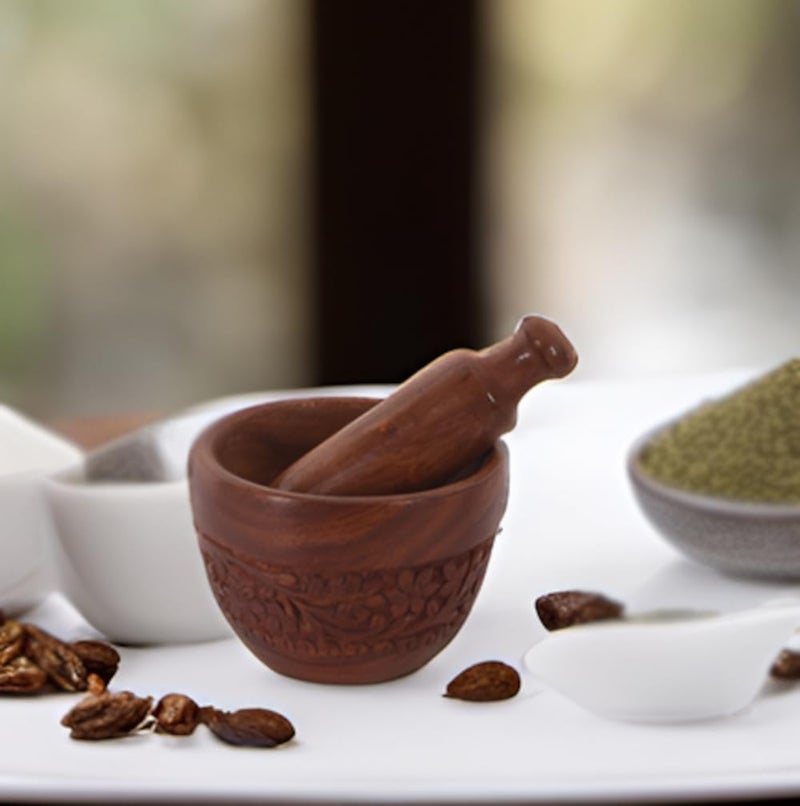 Purpledip Wooden Mortar & Pestle Grinding Bowl Set Khal Batta Khal Dasta Imam Dasta Spice Masher Kharad (11057) - Image 3