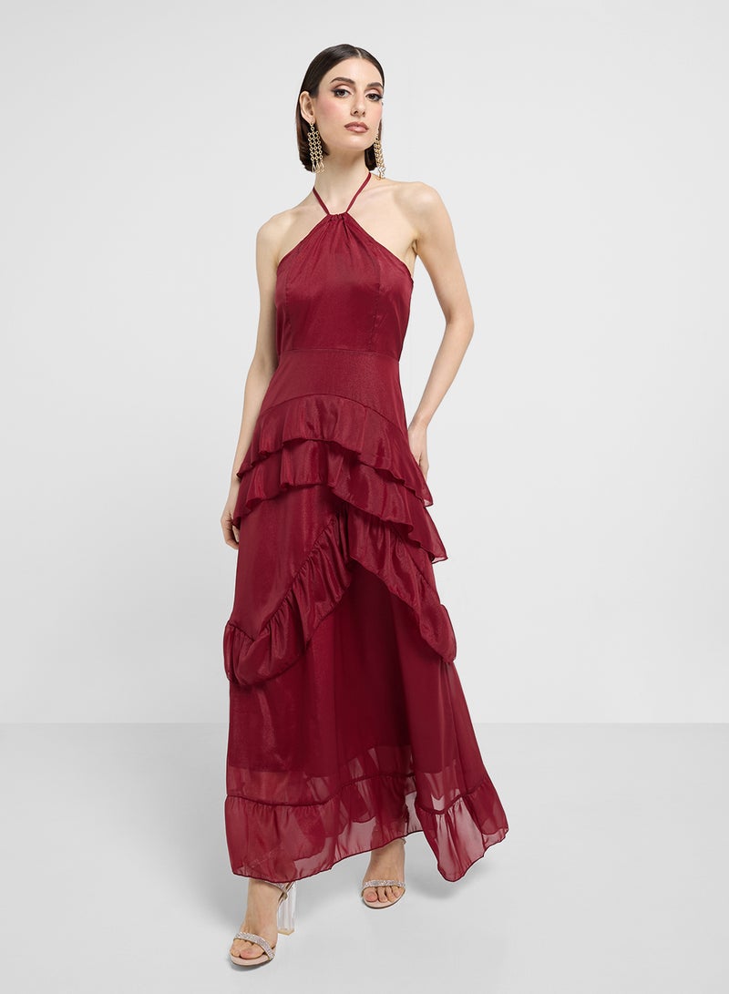 ELLA Ruffled Halter Maxi Dress - Image 1